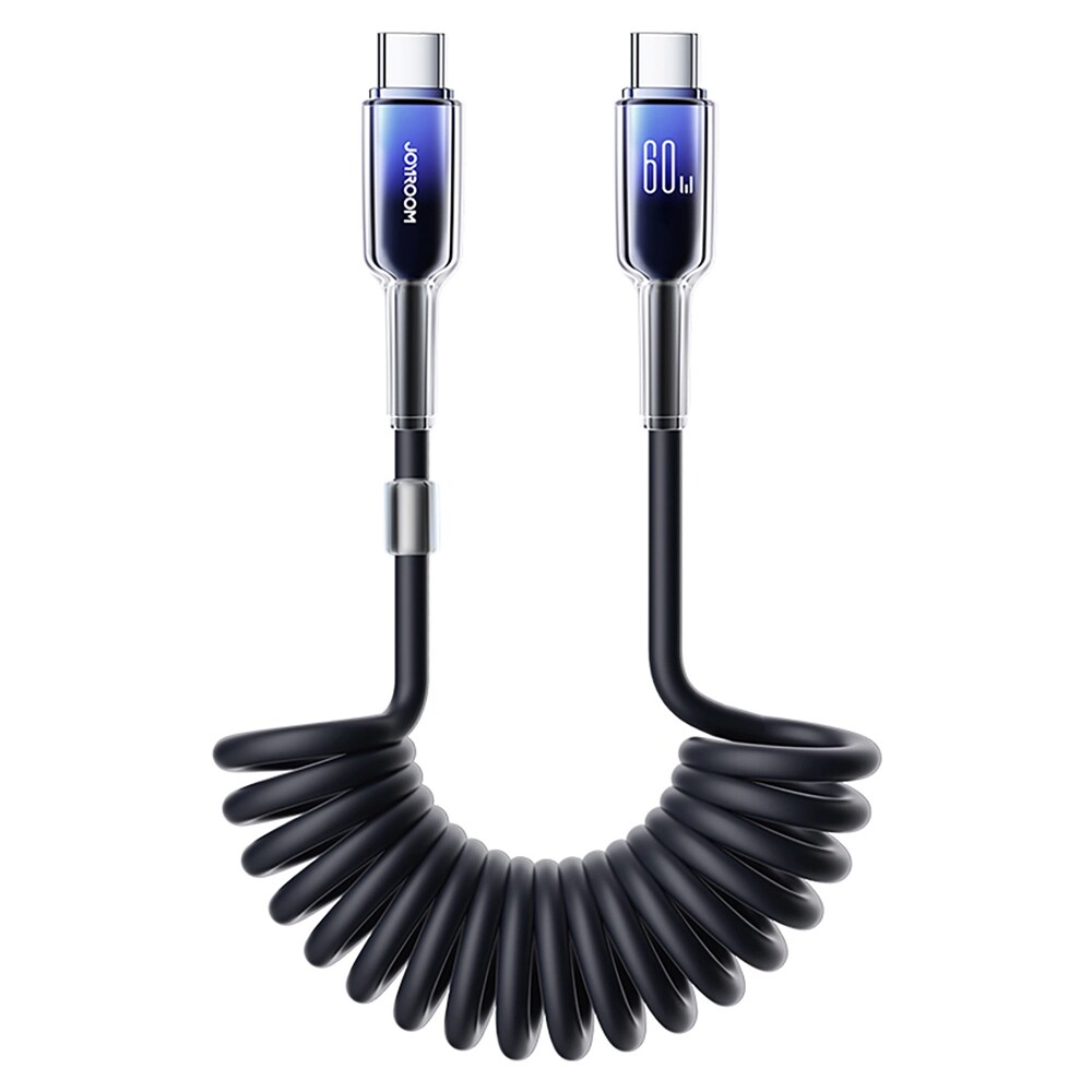 Joyroom Krystalklart USB-C-kabel Spiral 60W 1,5 m - Svart