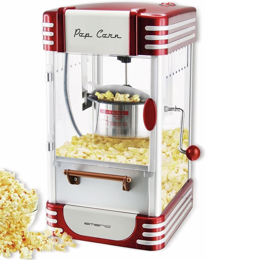 Emerio retro popcornmaskine med hurtig tilberedning og indbygget belysning