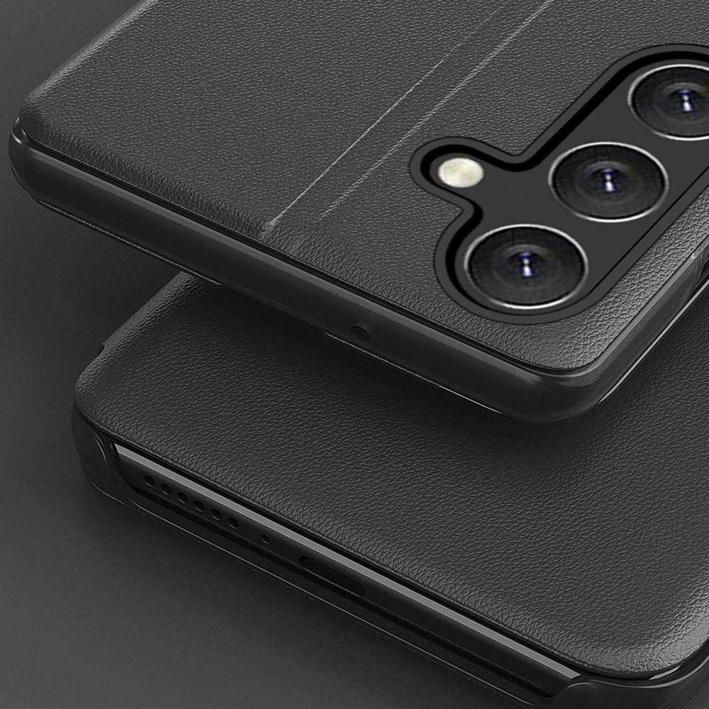 Kunstlædertaske med stativ til Samsung Galaxy S25 - Sort