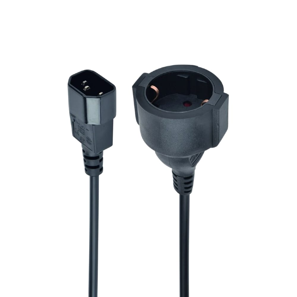 Apparatadapter - C14 han til Schuko hun 15 cm