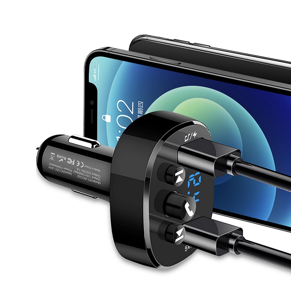 XO FM-sender med Bluetooth MP3 og USB-opladning 15W