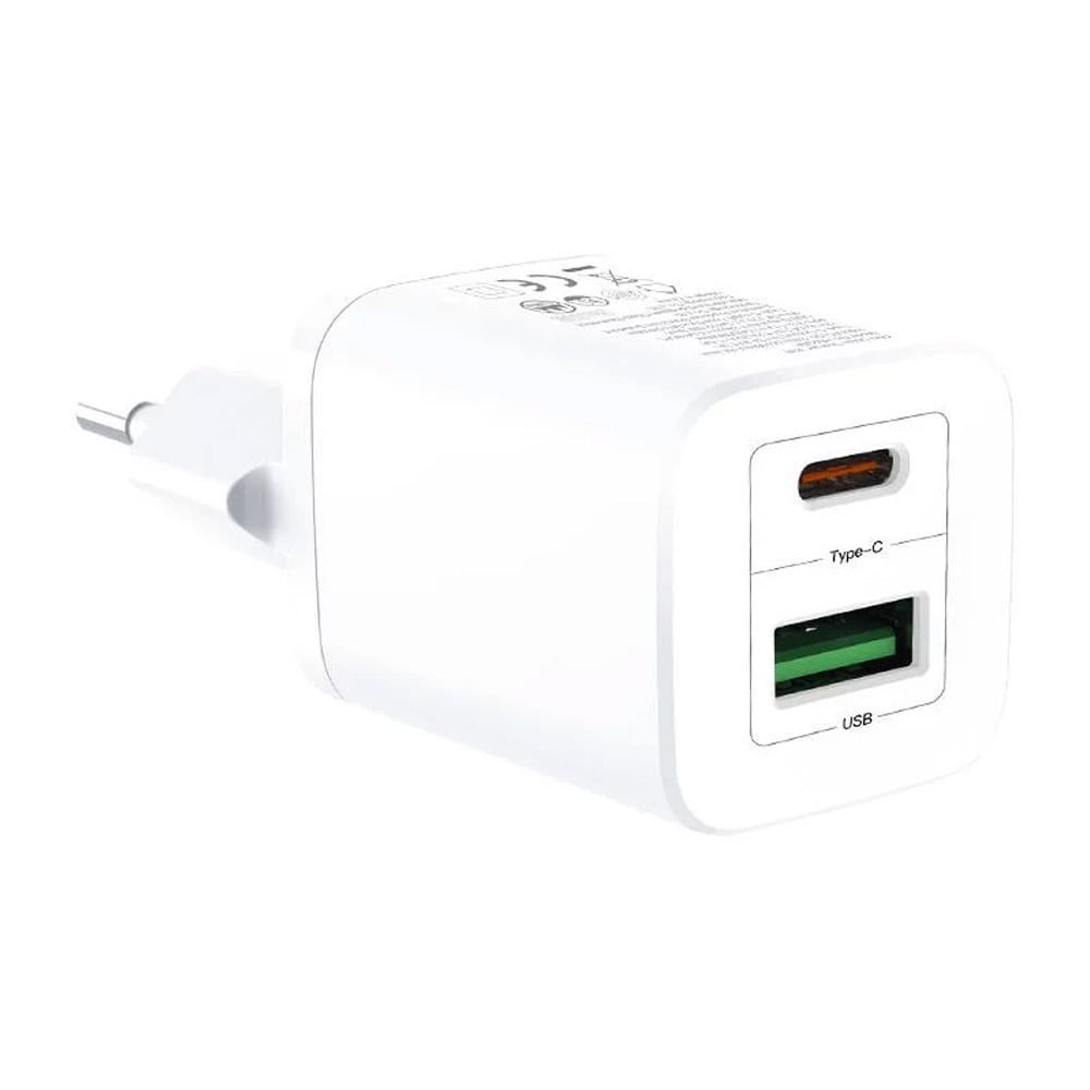 XO Vægoplader QC3.0 PD 30W med 1xUSB og 1xUSB-C - Hvid