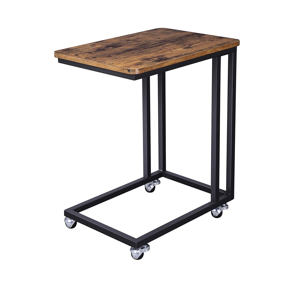 Sidebord med hjul og industrielt design i brun/svart