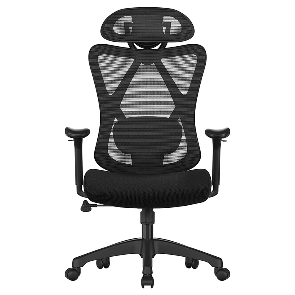 Ergonomisk kontorstol med hjul - justerbar støtte og vippefunktion - Svart