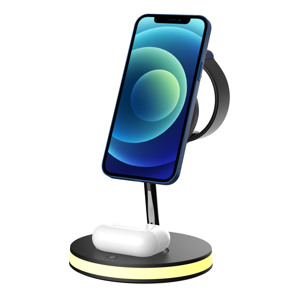 3-i-1 magnetisk trådløs opladningsstander 18W til dit iPhone, Apple-ur og Airpods