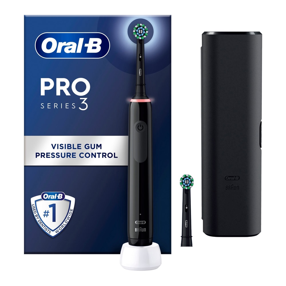 Oral-B Pro 3 3500 elektrisk tandbørste med trykstyring og rejseetui - Svart
