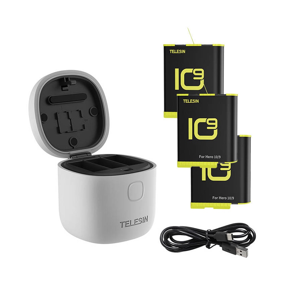 Telesin vandtæt ladestation til 3 batterier til GoPro Hero 9 / Hero 10 + 3 batterier