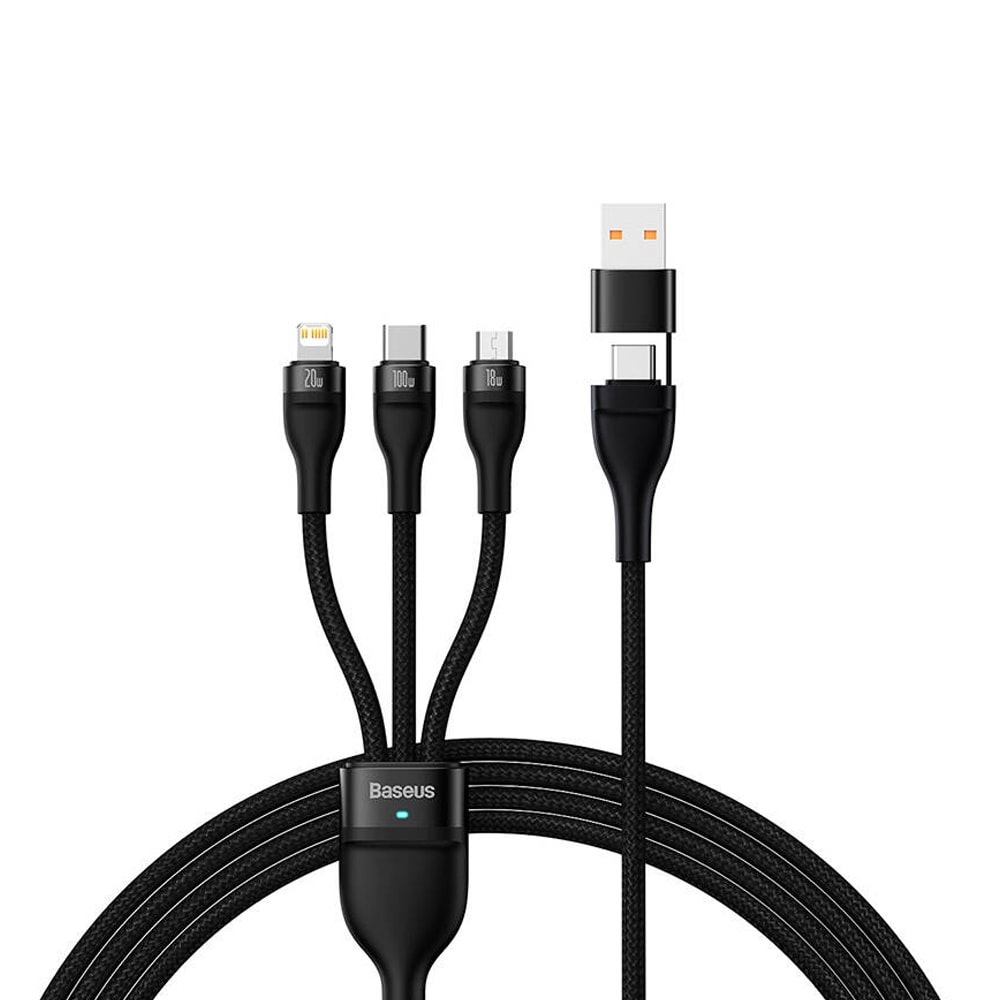 Baseus Flash Series 2 3-i-1 USB-kabel 100W med USB-C, mikro-USB og Lightning