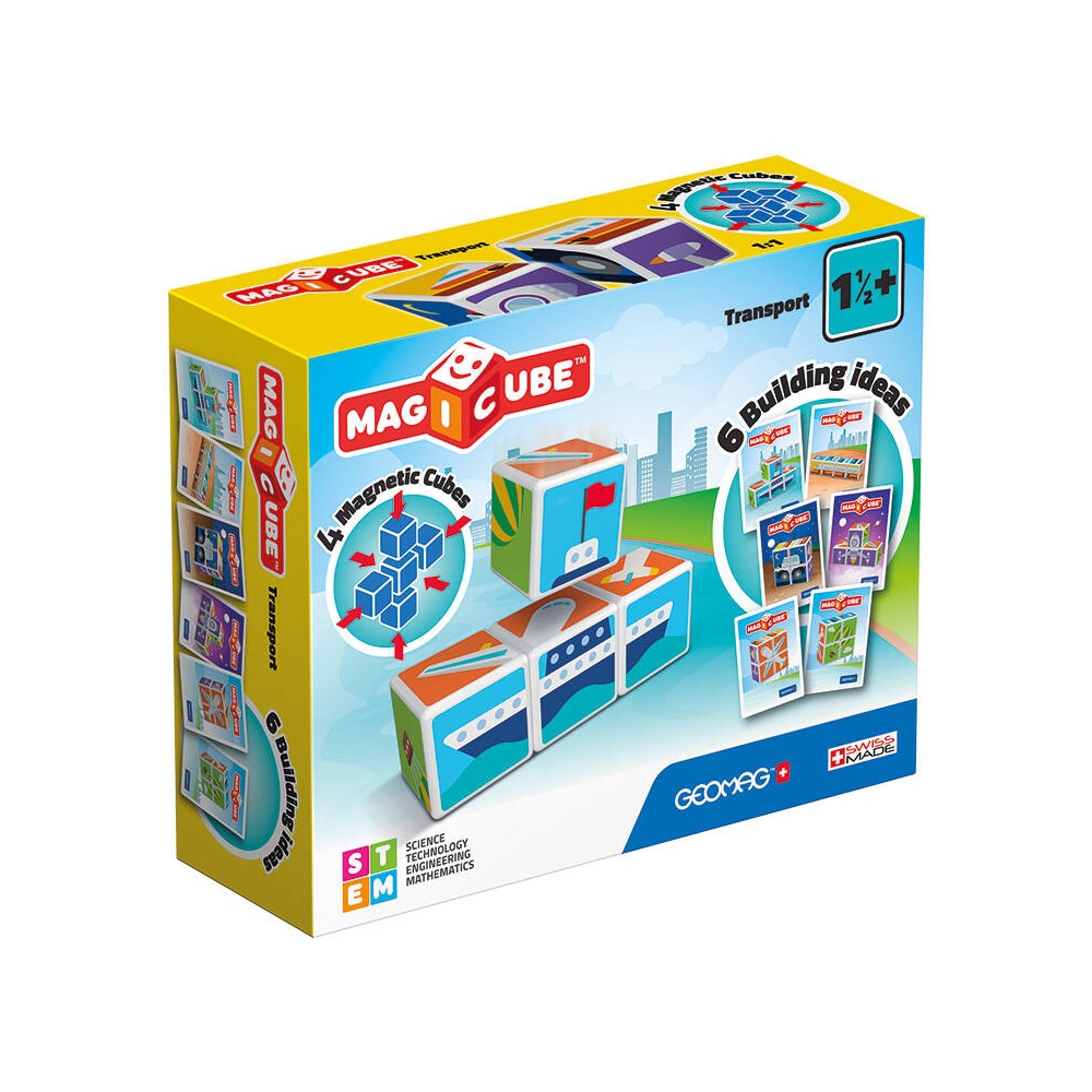 Geomag Magicube Printed Transport - magnetiske byggeklodser til små opdagelsesrejsende