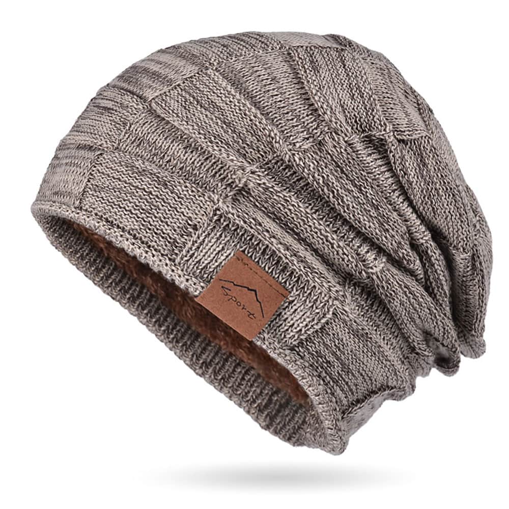 Strikket hue i polyester - khaki