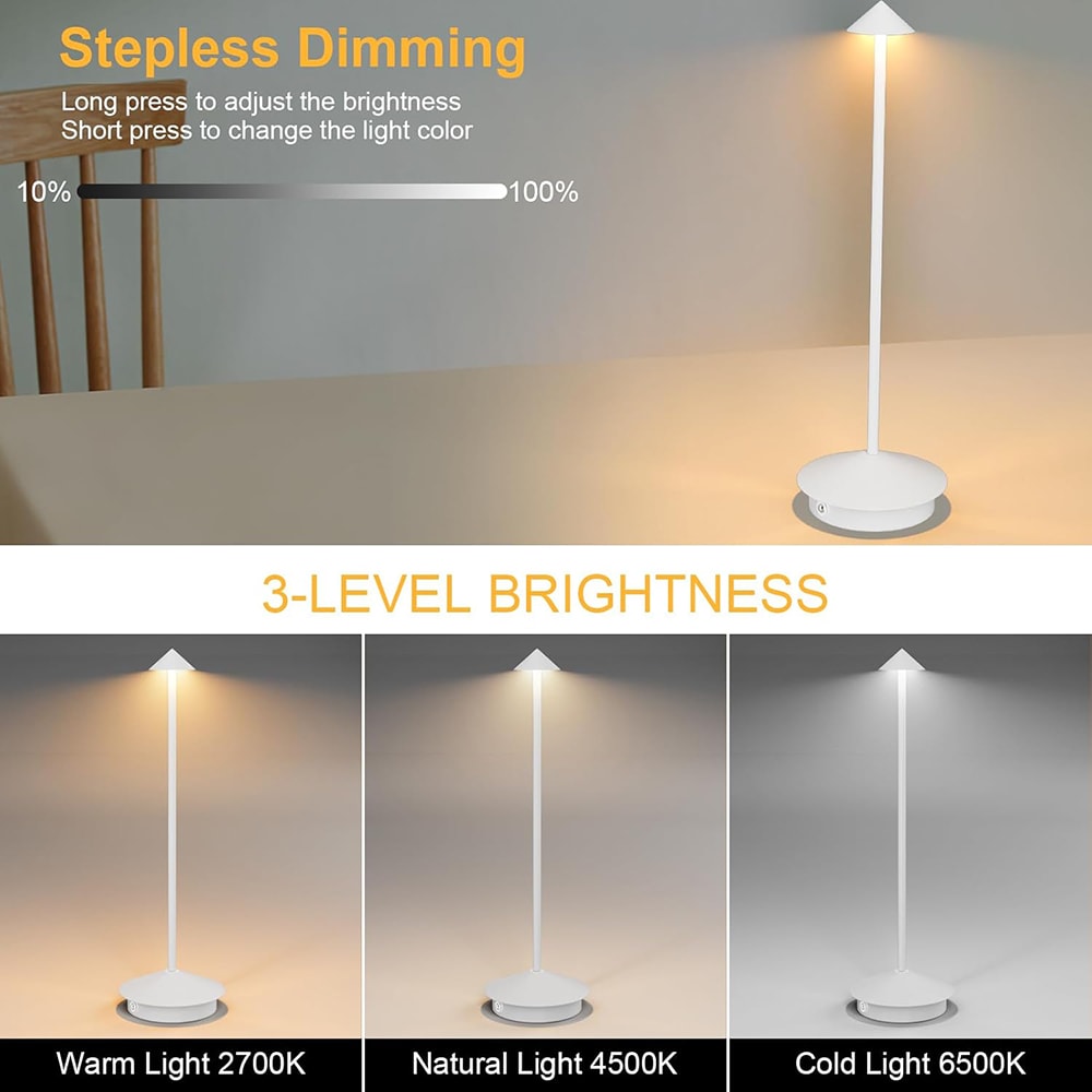 LED-bordlampe i aluminium med justerbar lysstyrke og USB-opladning - Hvid