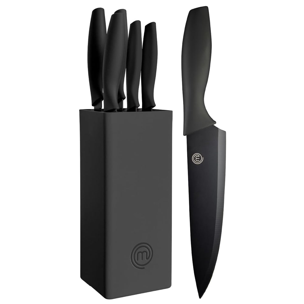 Masterchef Knivsæt med 5 knive i en knivblok - Kendt fra MasterChef Danmark