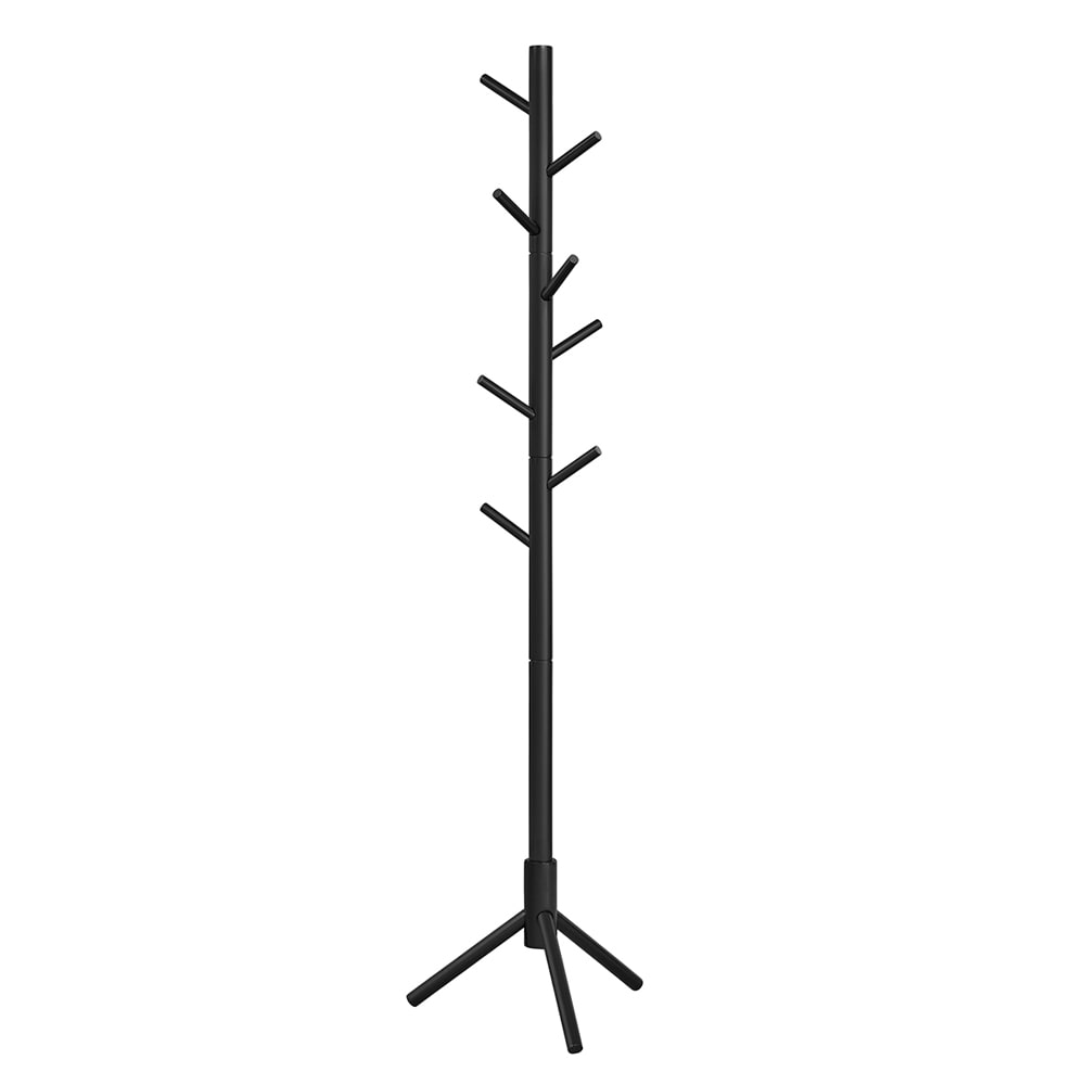 Fritstående knagerække i træ - 175 cm, svart med 8 kroge