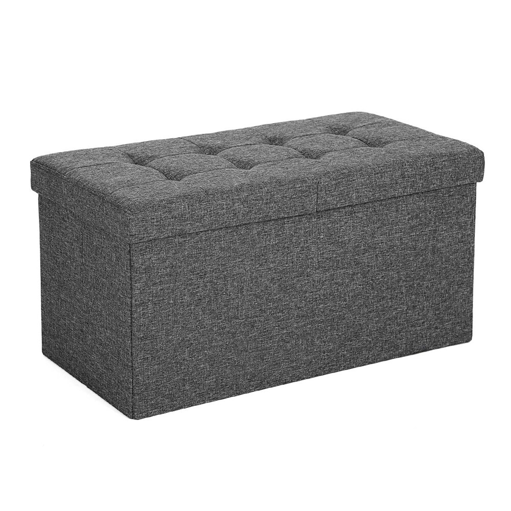 Ottoman med opbevaring 76 x 38 x 38 cm - sammenklappelig bænk i skifergråt imiteret linned