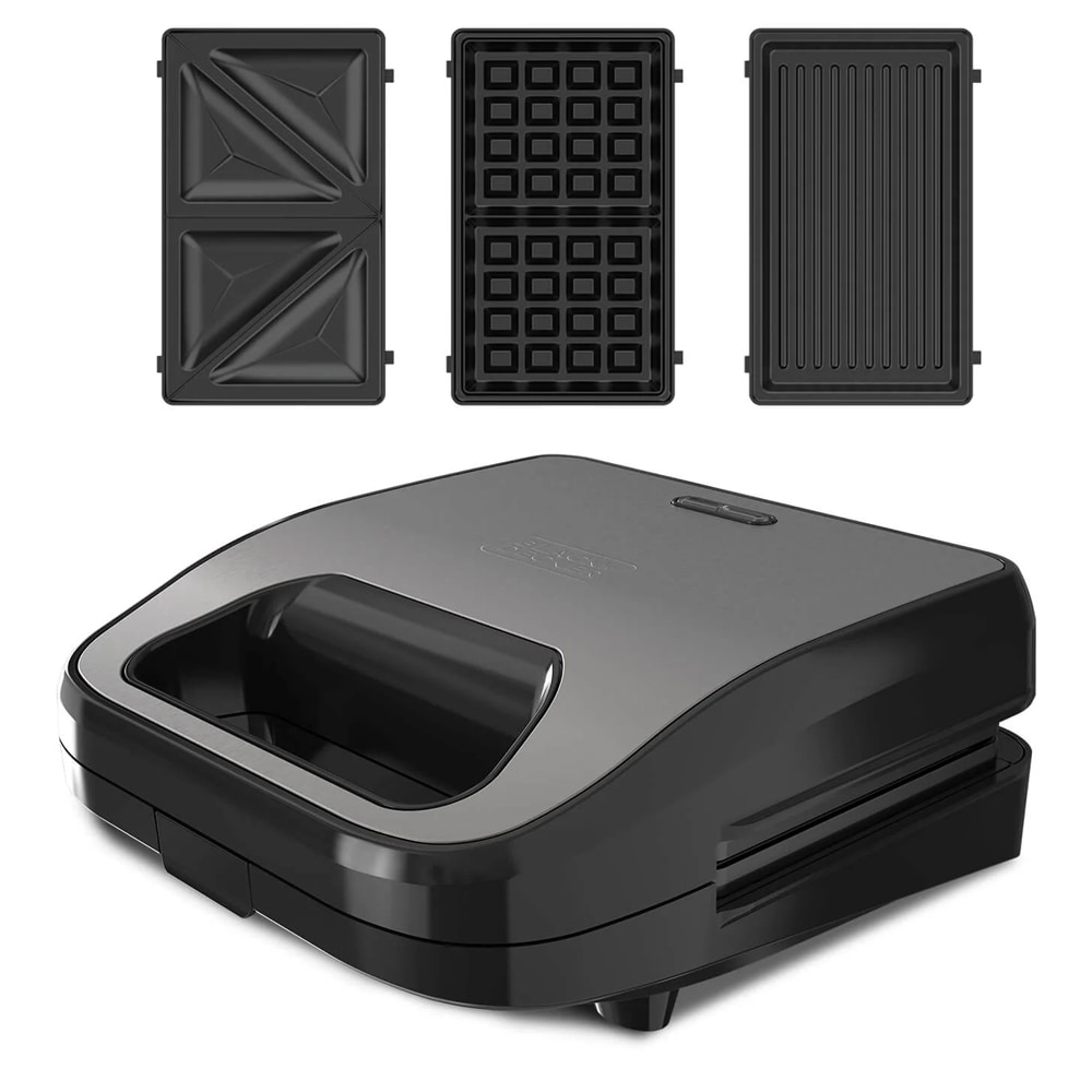 Black+Decker Sandwich Waffle 750 W sandwichgrill med 3 udskiftelige plader