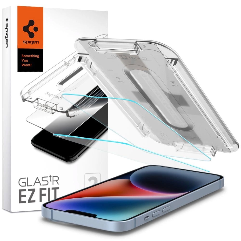 Spigen Glas.tR EZ Fit hærdet skærmbeskytter til iPhone 13 / 13 Pro / 14 / 16e - 2-pak