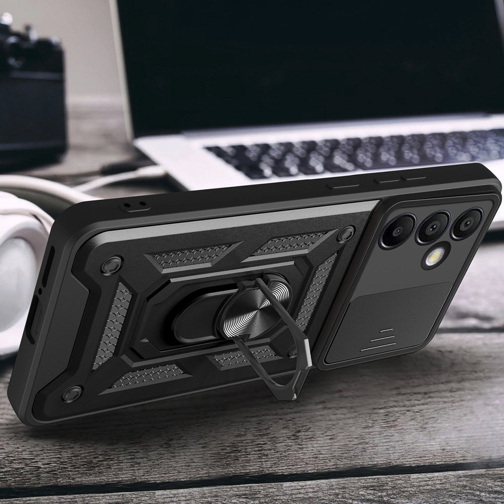 Hybrid Armor Camshield Shell med mobilring og kamerabeskyttelse til Samsung Galaxy A56 - Sort