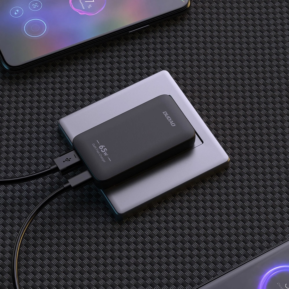Dudao GaN USB rejseoplader 65W med USB og USB-C PD - Sort