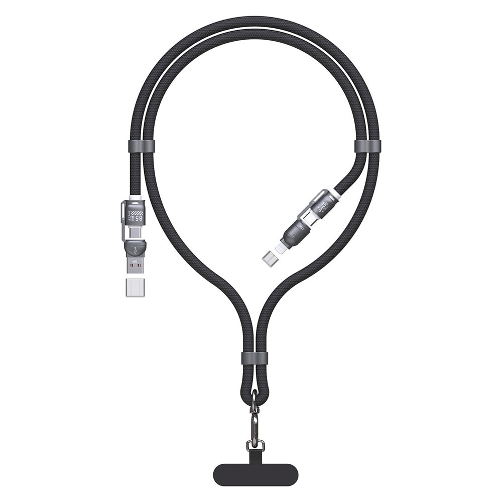 Dudao 4in1 USB-kabel og nøglesnor med USB, USB-C og Lightning PD QC 65W 1,5 m - Svart