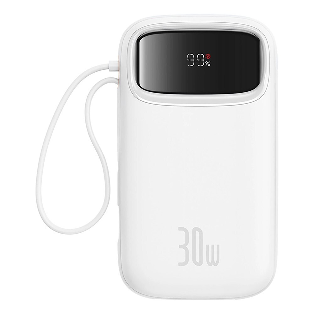 Baseus QPow 2 Powerbank 20000mAh 30W med indbyggede USB-C-kabler - Hvid