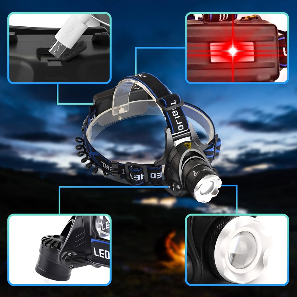 LED-pandelampe med genopladeligt batteri, 10W, 300 lm, justerbart lampehoved