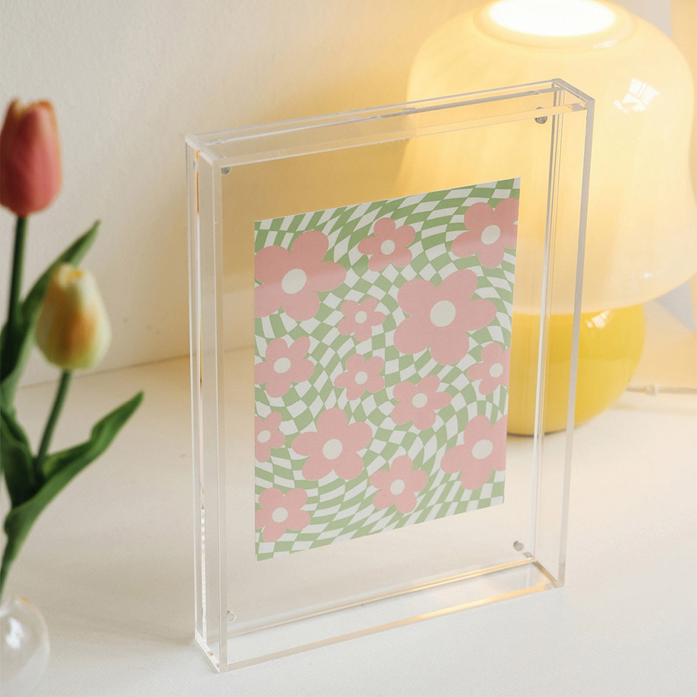 Fritstående plexiglasramme i transparent akryl til små fotos - 15x19cm