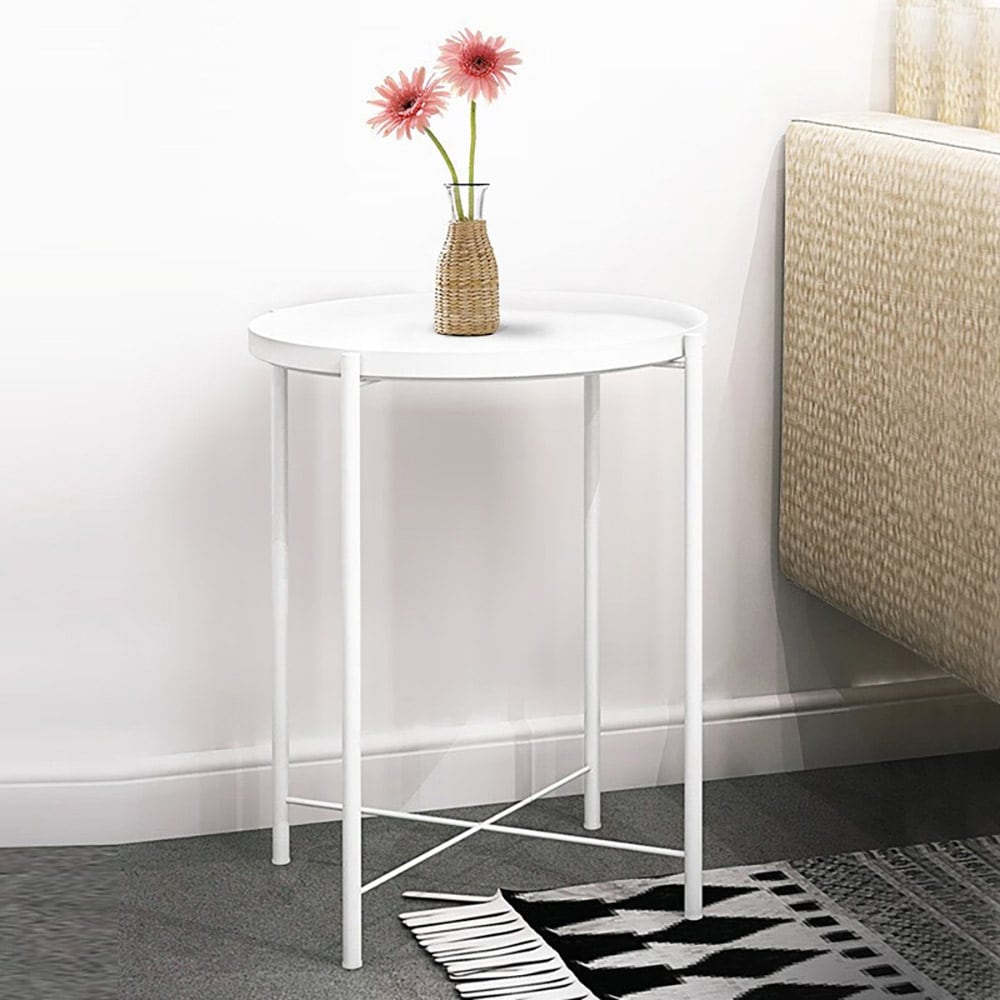 Rundt sidebord i pulverlakeret metal 44 cm - Hvid
