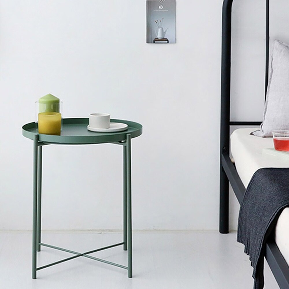 Rundt sidebord i pulverlakeret metal 44 cm - Grøn