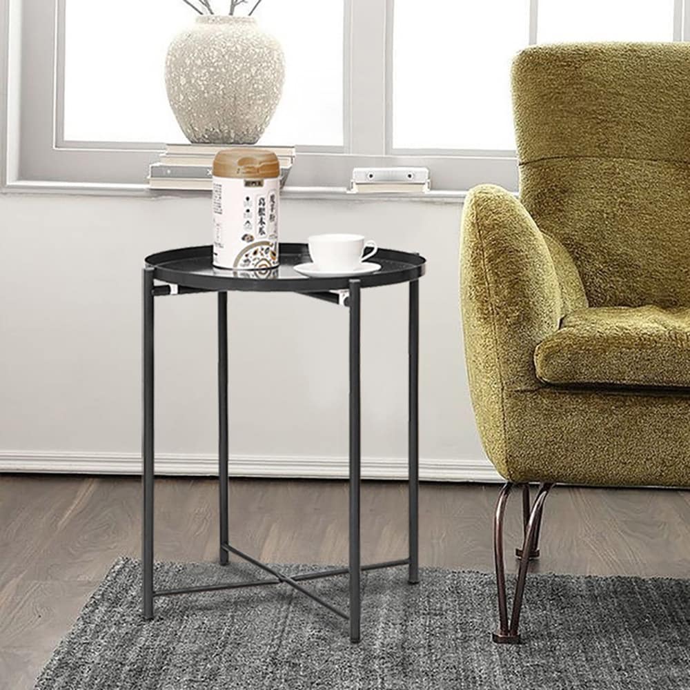 Rundt sidebord i pulverlakeret metal 44 cm - Svart