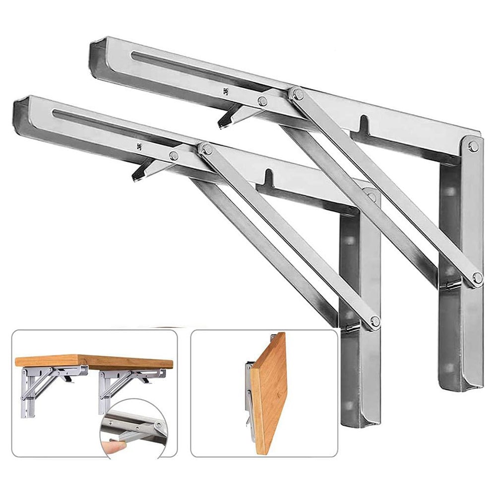 Foldbart beslag 450 x 170 mm - sølvfarvet stål til kraftig vægmontering
