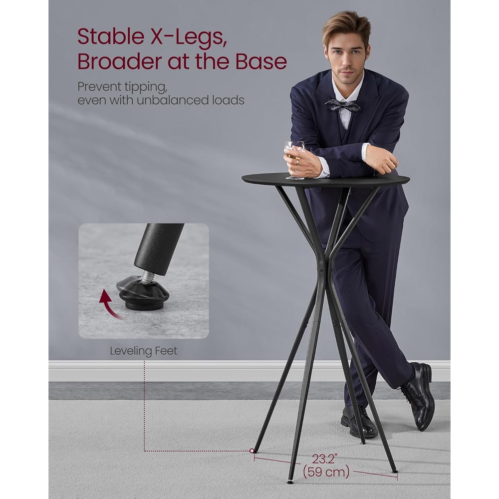 Rundt barbord med metalstel og X-formede ben - Sort