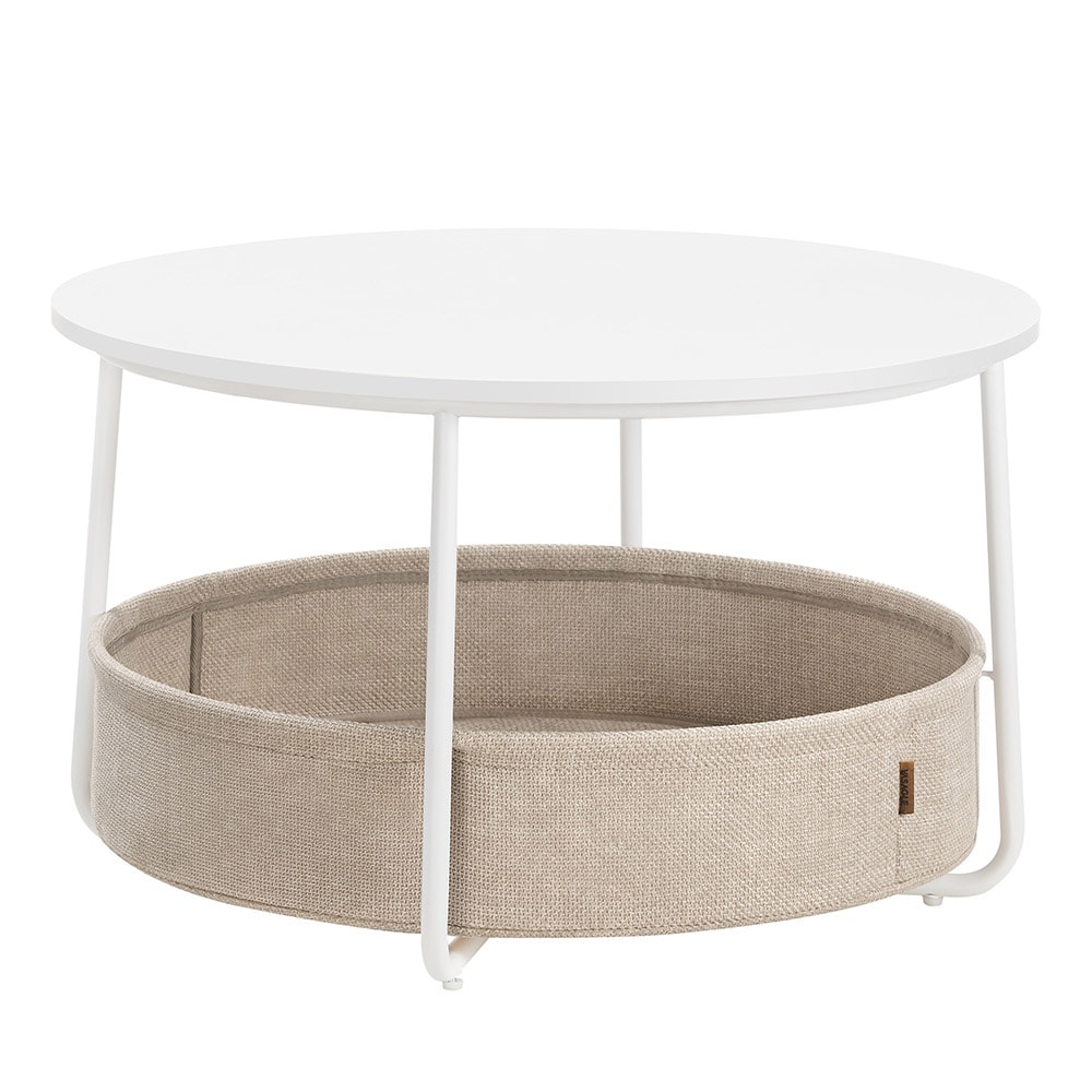 Rundt sofabord med opbevaringskurv - hvid/beige