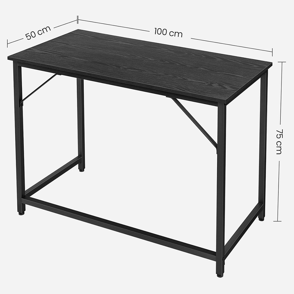 sort skrivebord med metalramme - 100 x 50 x 75 cm