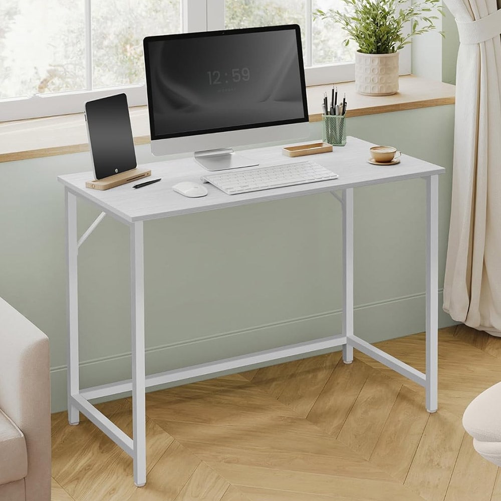 Hvidt skrivebord med metalramme - 100 x 50 x 76 cm