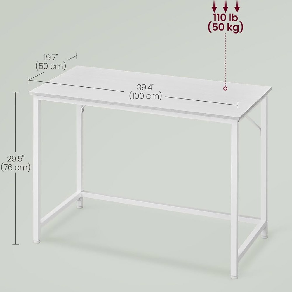Hvidt skrivebord med metalramme - 100 x 50 x 76 cm