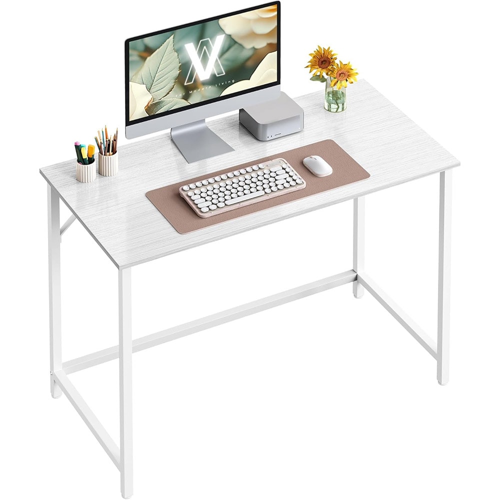 Hvidt skrivebord med metalramme - 100 x 50 x 76 cm