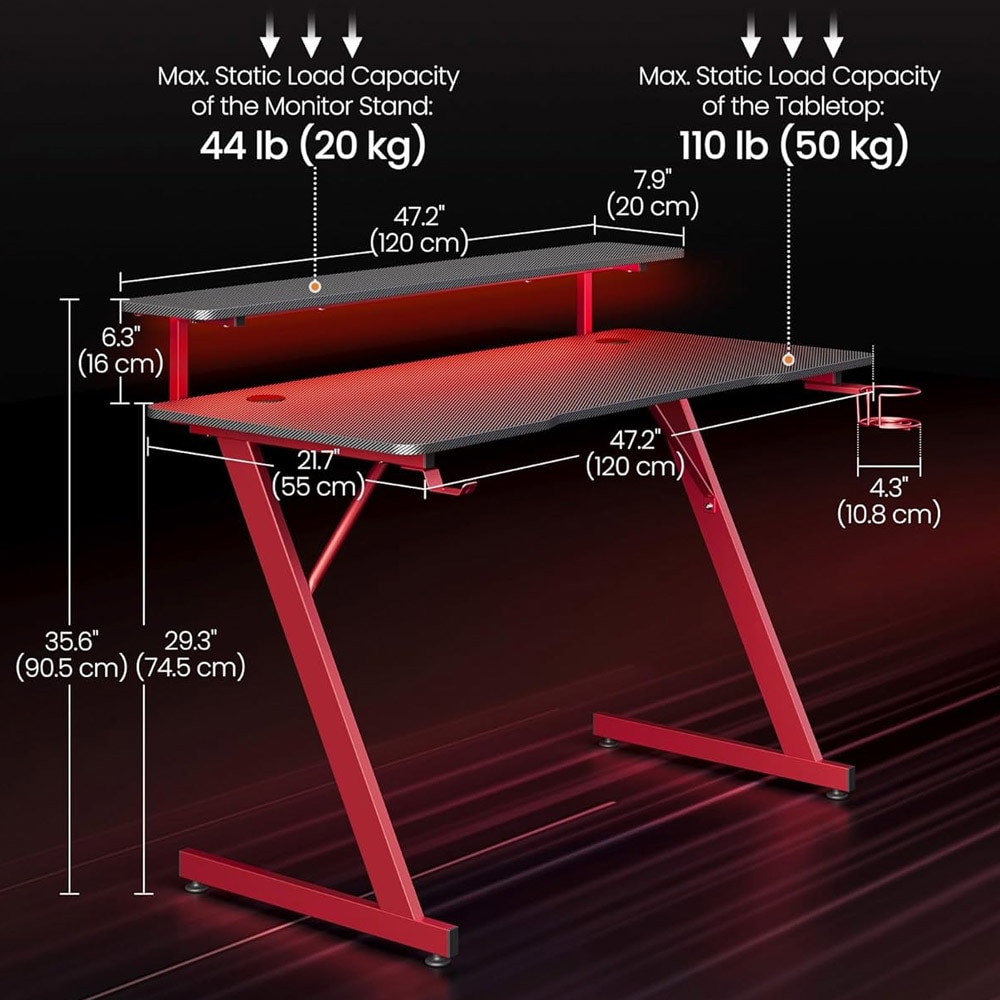 Spillebord med LED-belysning 120x55x90,5cm - Rød/Sort