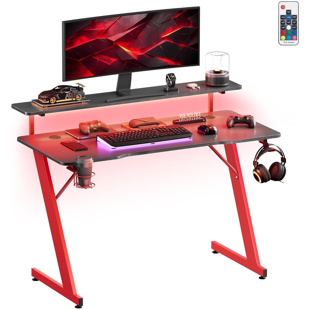 Spillebord med LED-belysning 120x55x90,5cm - Rød/Svart