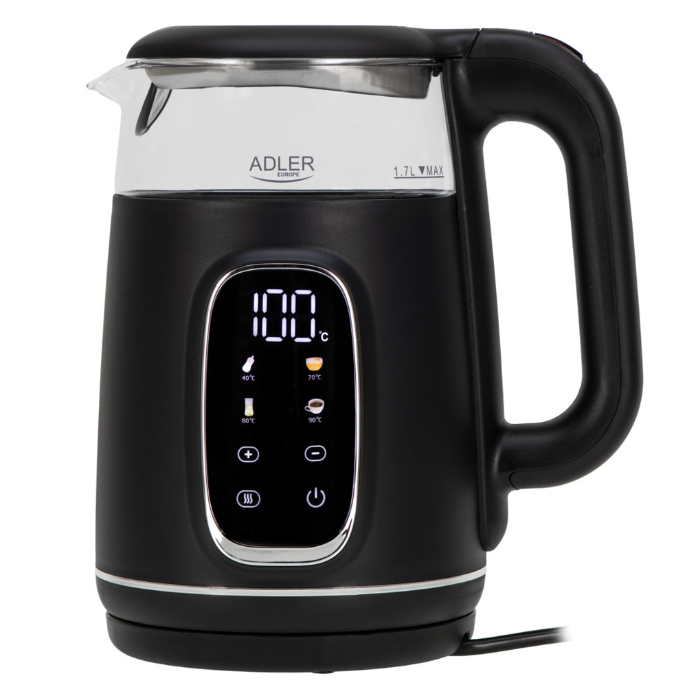 Adler LED-kedel med temperaturkontrol 1,7L - Svart/Sølv