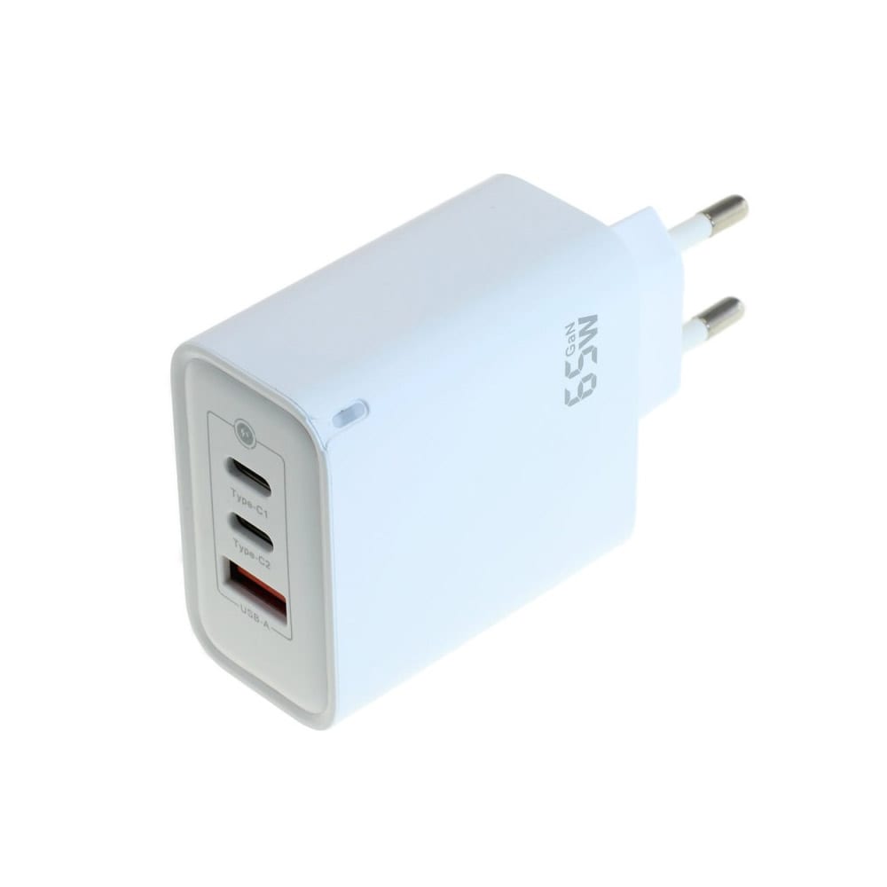 USB-oplader med GaN-teknologi, 2x USB-C PD og 1x USB-A - op til 65 W