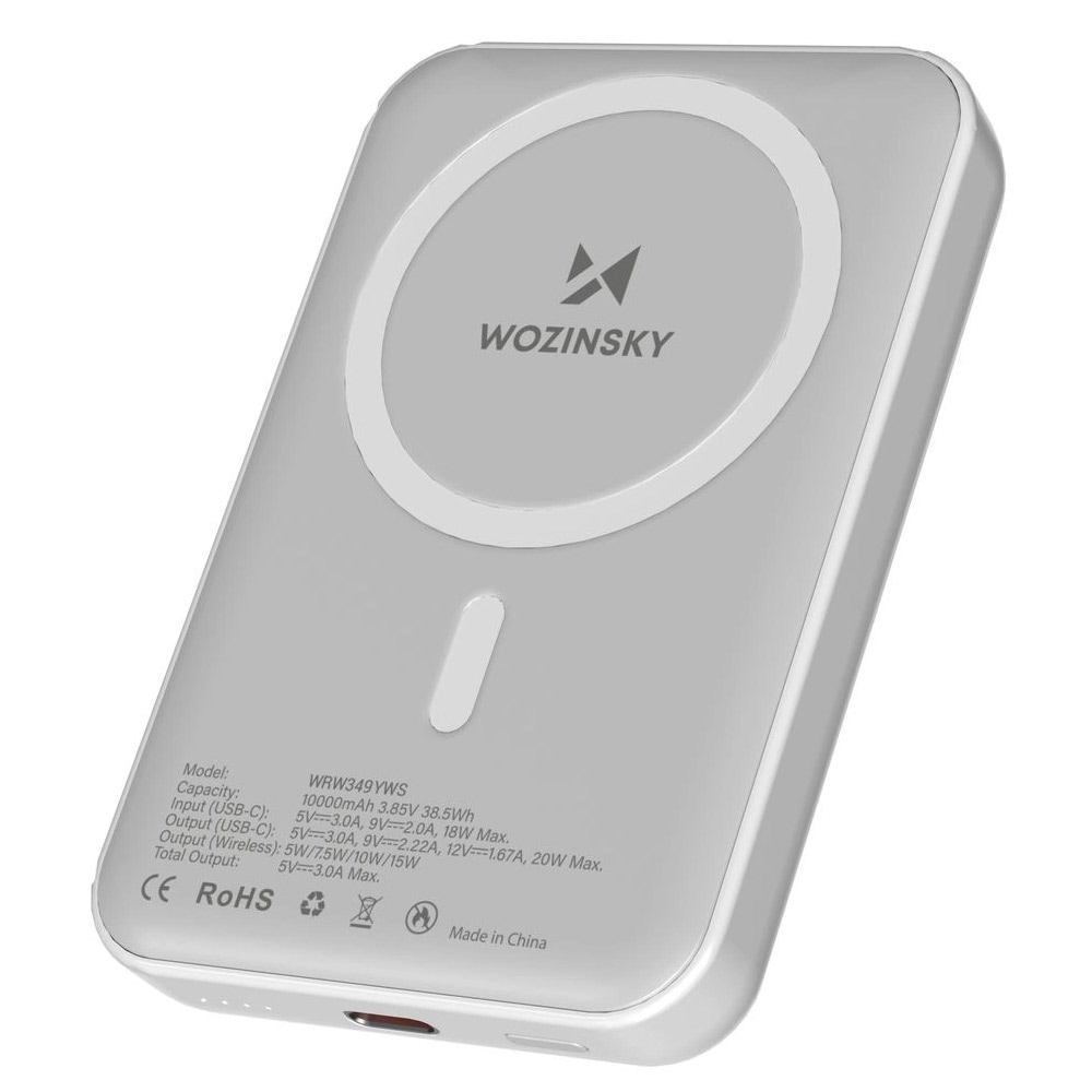 10000mAh powerbank med magnetisk opladning, USB-C og trådløs hurtigopladning op til 15W