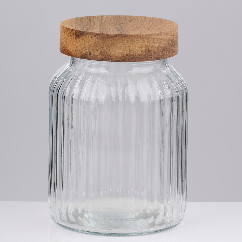 Glaskrukke med trælåg, ca. 1000 ml