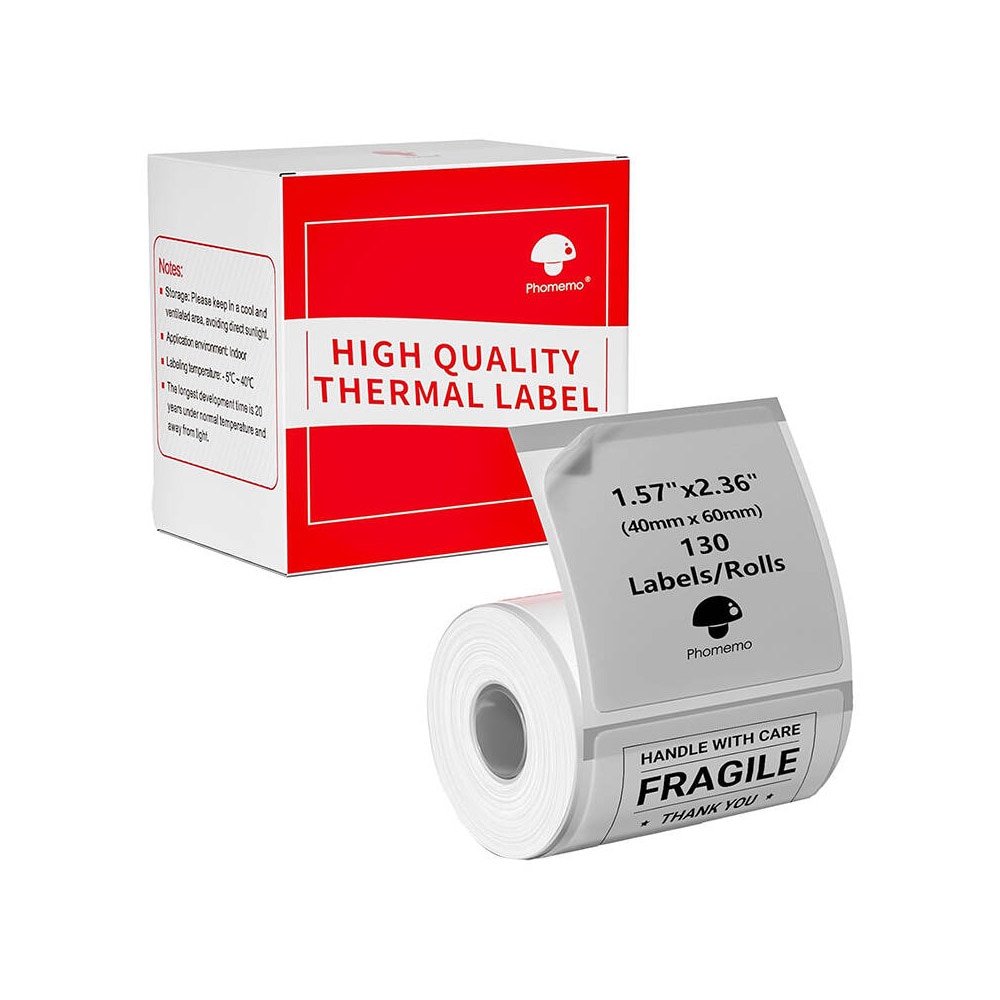 Phomemo labels 40x60 mm - gennemsigtige labelark til termoprint