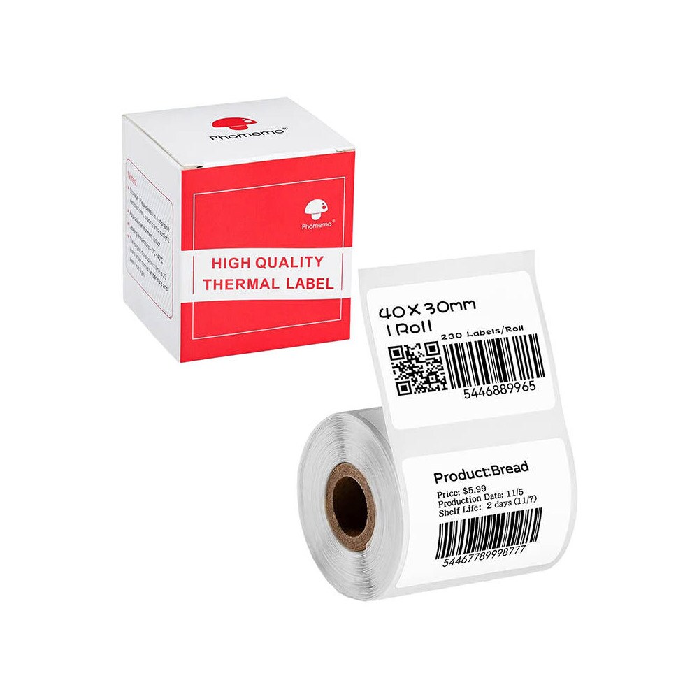 Phomemo Etiketter til printere 30x40mm 230stk - Hvid