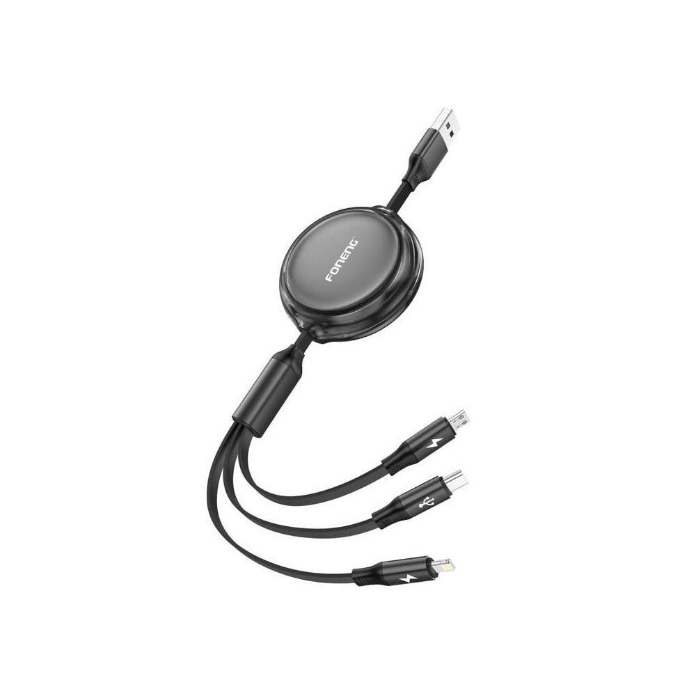 Foneng 3in1 udtrækkeligt USB-kabel - USB til MicroUSB/USB-C/Lightning