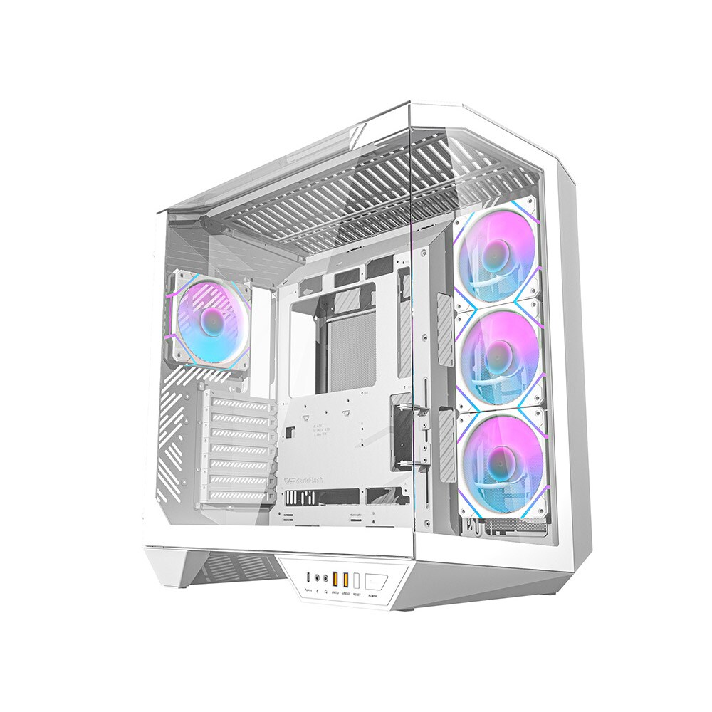 Darkflash DY470 computerchassis med 4 ARGB-blæsere - hvid