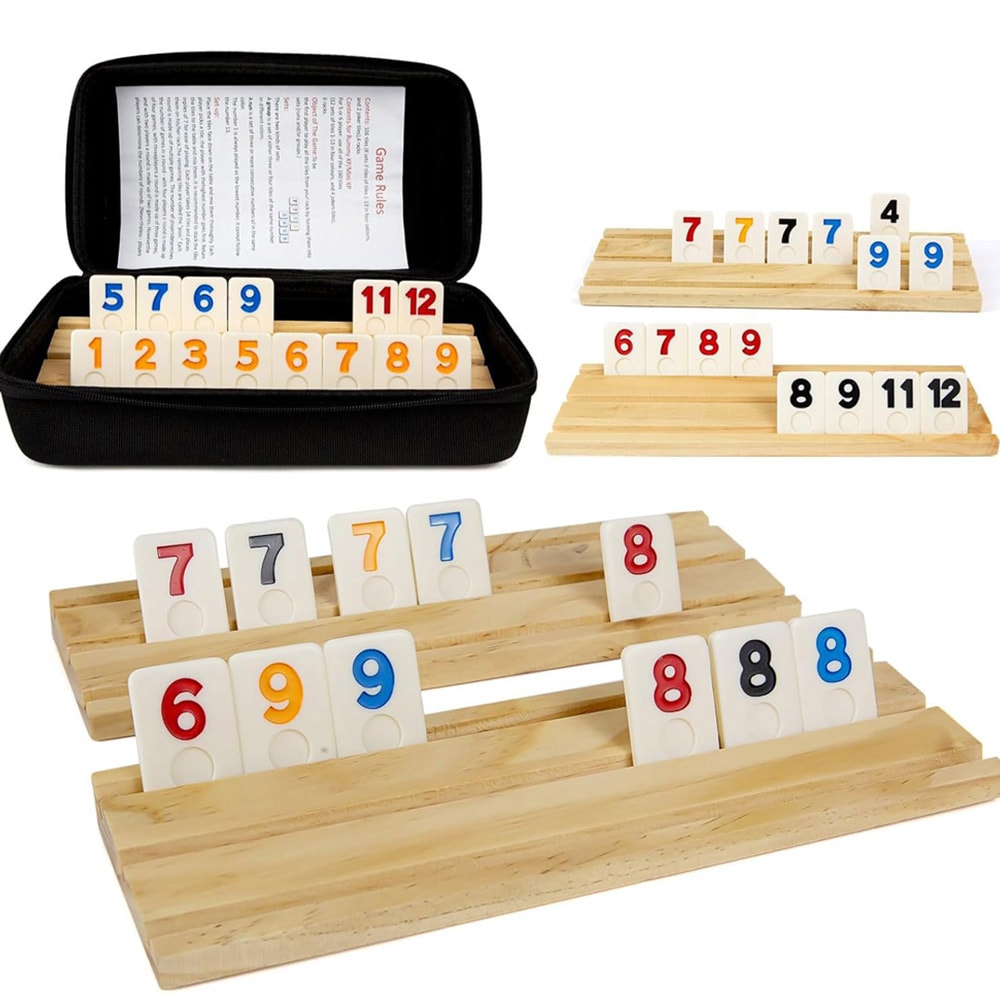 Rummikub selskabsspil for op til 6 spillere - med træbrikker og opbevaringspose