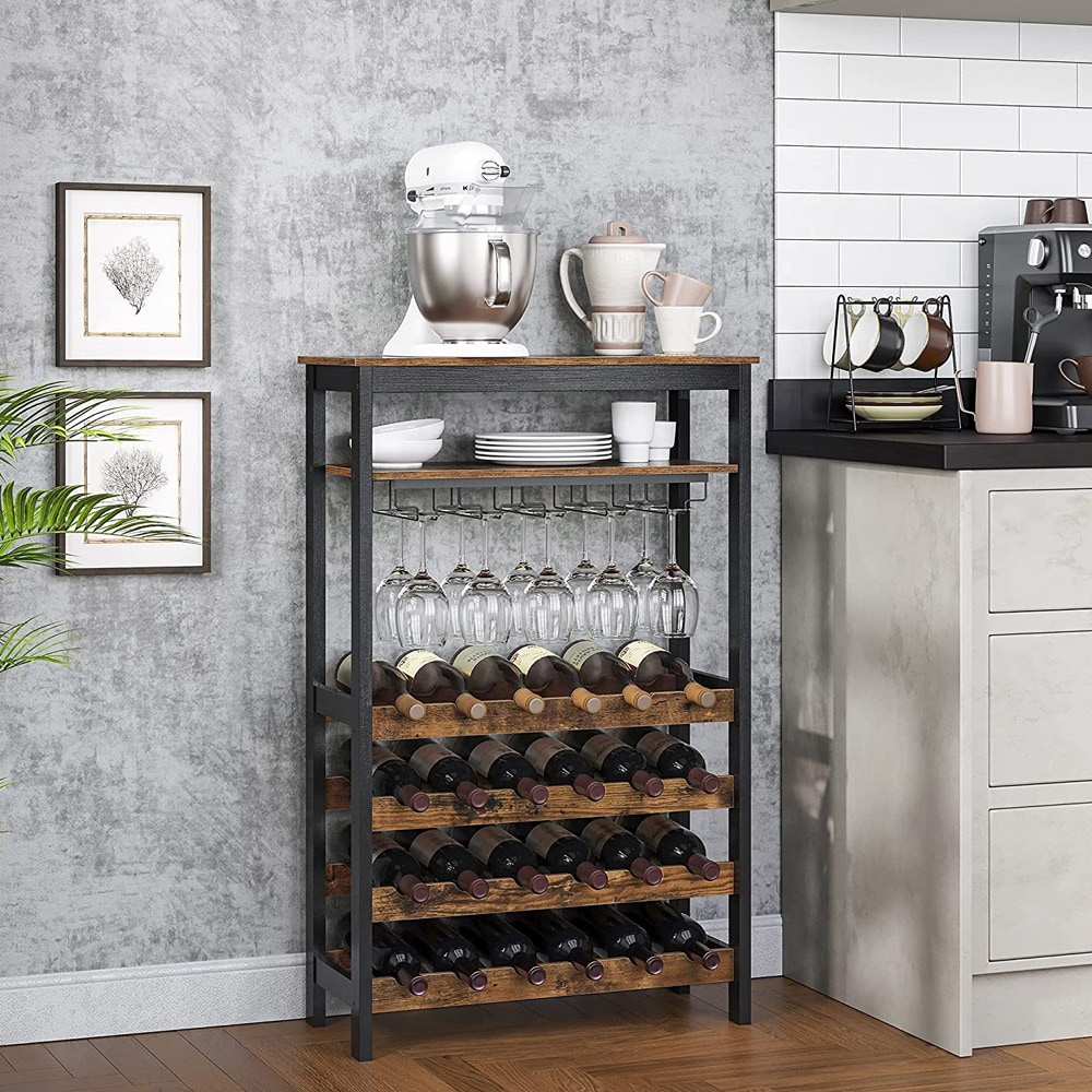 Vinreol til 24 vinflasker med glasholder - Brun/Sort