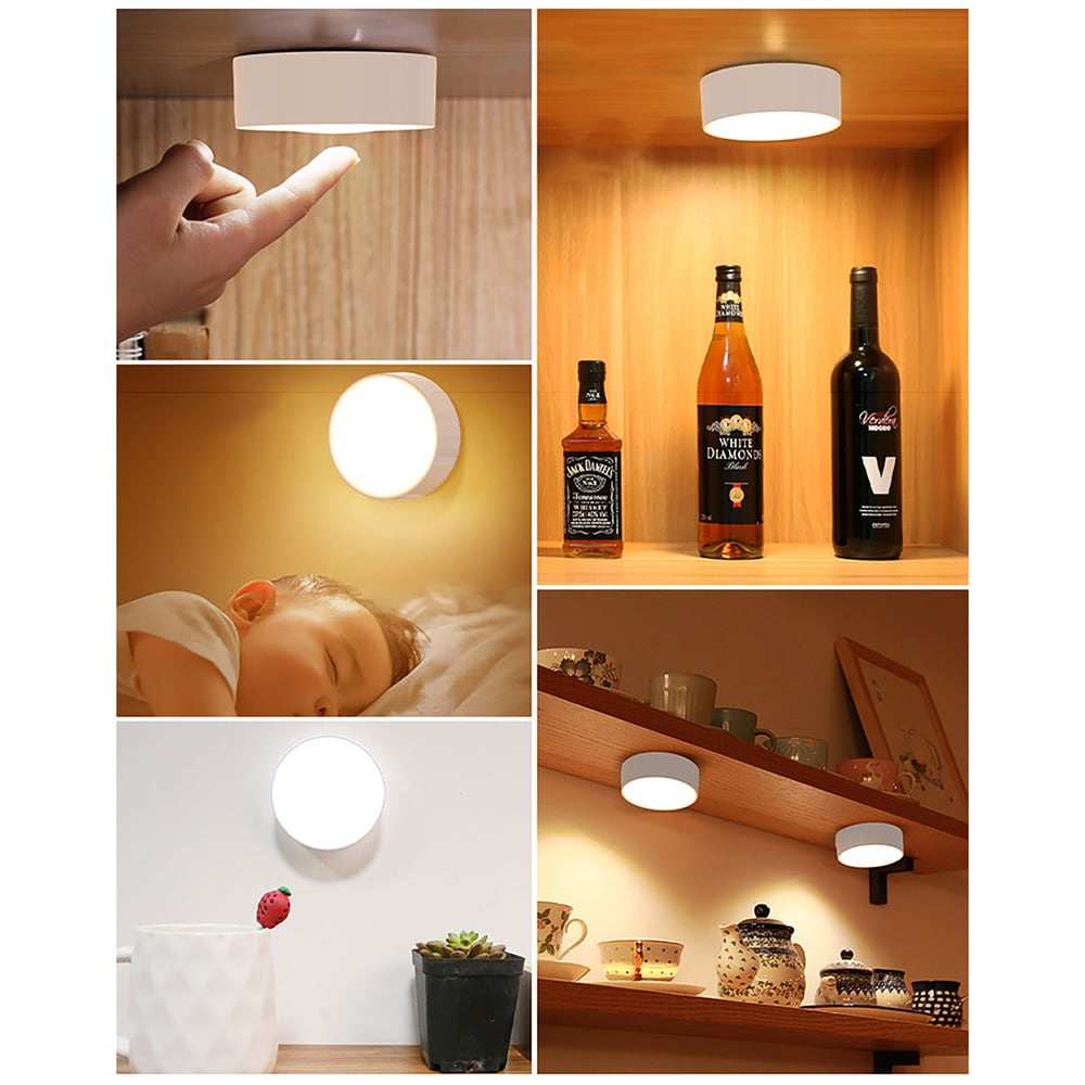 Trådløse LED-spotlights, 6-pak / pucklamper med fjernbetjening / dæmpbar skabsbelysning