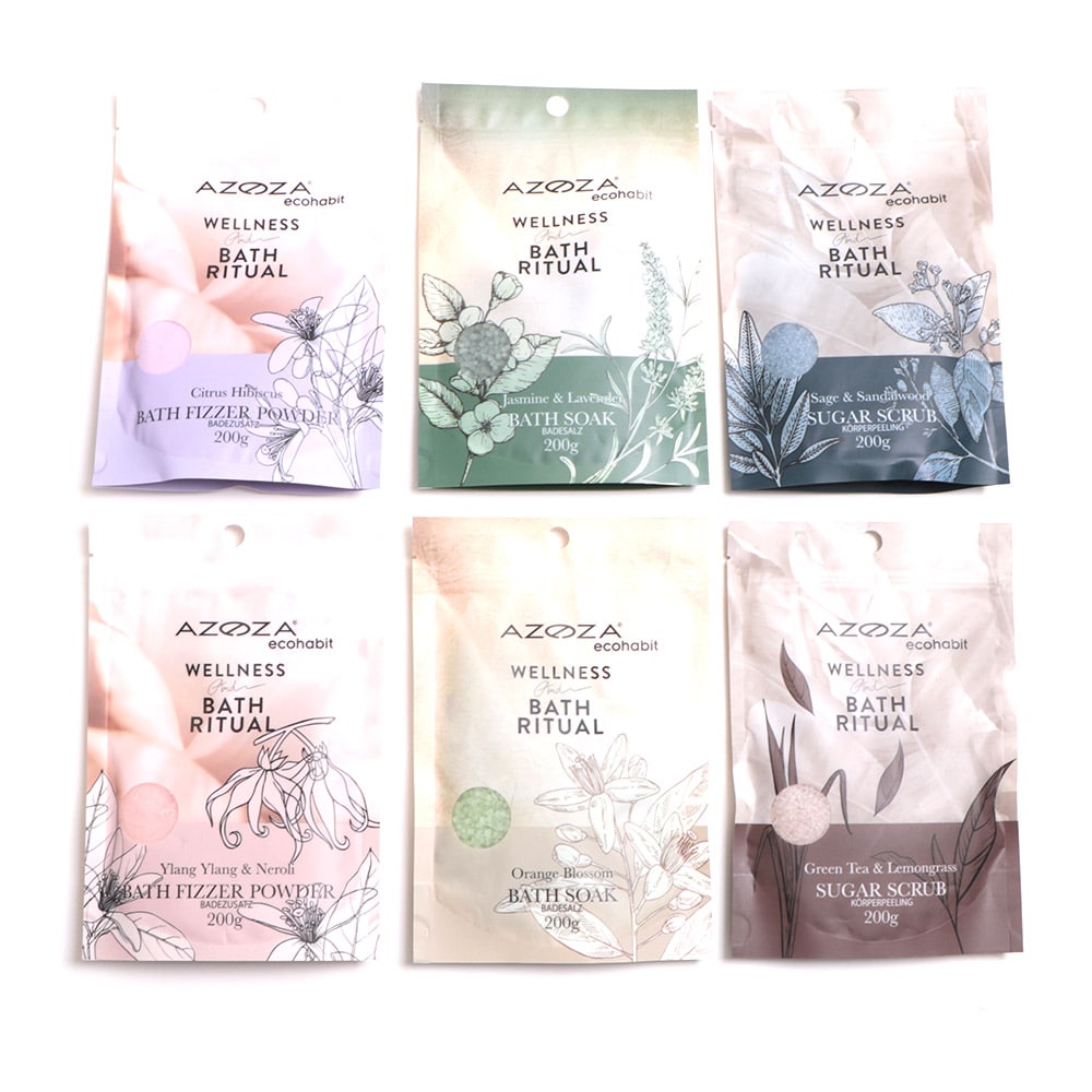 Azoza Eco Wellness badesalt og scrubs - 6-pak i poser
